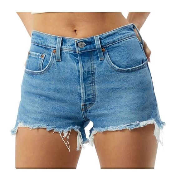 Levi's Jean Shorts Women's 27 Blue 501 Original Medium Indigo Cutoff - Picture 1 of 4